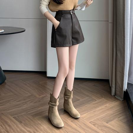 有货皮短裤女秋冬抗皱高腰a字阔腿打底靴裤pu皮裤靴裤子外穿 服裝批發女裝批發服飾貨源