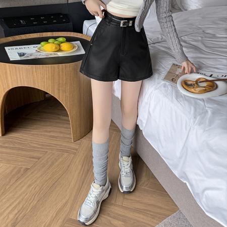有货皮短裤女秋冬抗皱高腰a字阔腿打底靴裤pu皮裤靴裤子外穿 服裝批發女裝批發服飾貨源