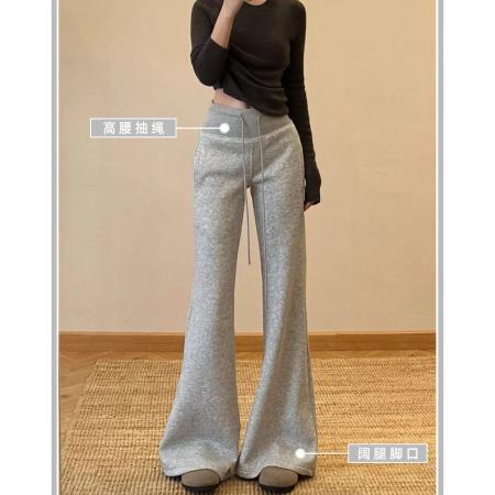 美式浅灰色运动微喇裤女秋冬新款休闲宽松显瘦喇叭裤加绒卫裤 服裝批發女裝批發服飾貨源