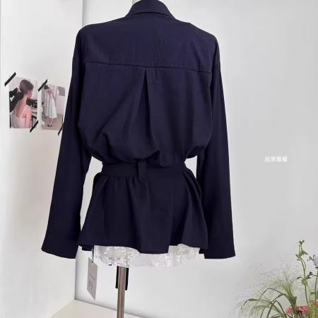 纯欲风穿搭衬衫女春秋翻领收腰显瘦衬衫裙绑带时尚辣妹上衣女 服裝批發女裝批發服飾貨源