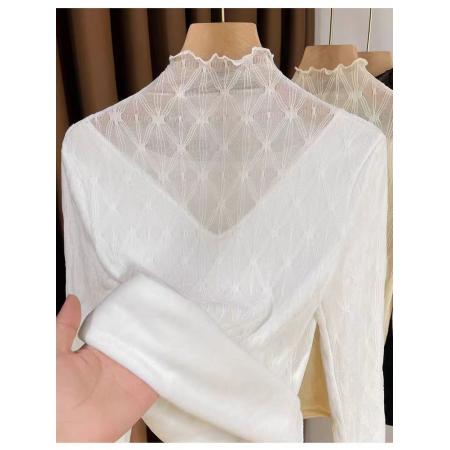 FA50466# 秋冬网纱性感蕾丝打底衫女秋冬洋气新款半高领显瘦内搭保暖上衣 服裝批發女裝批發服飾貨源