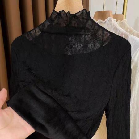 FA50466# 秋冬网纱性感蕾丝打底衫女秋冬洋气新款半高领显瘦内搭保暖上衣 服裝批發女裝批發服飾貨源