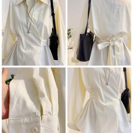 法式气质绑带收腰长袖衬衫女春秋设计感显瘦通勤衬衣韩系上衣 服裝批發女裝批發服飾貨源