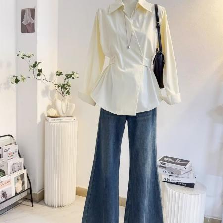 法式气质绑带收腰长袖衬衫女春秋设计感显瘦通勤衬衣韩系上衣 服裝批發女裝批發服飾貨源
