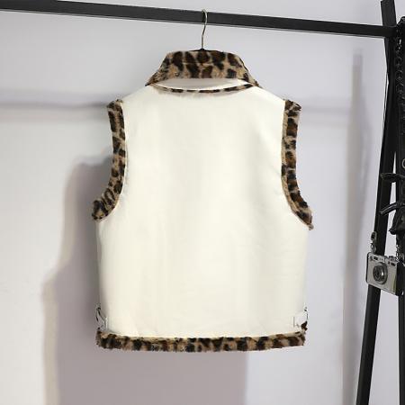 FA50472# 女冬款豹纹拼接立领皮草马甲外套女冬季加厚保暖皮毛一体上衣 服裝批發女裝批發服飾貨源