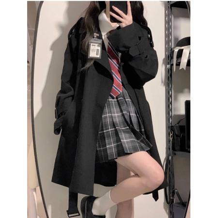 FA50474# 小个子风衣女春秋新款韩系高级感黑色英伦风中长短款大衣外套 服裝批發女裝批發服飾貨源