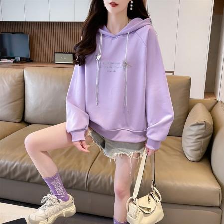 仿棉华棉复合秋装卫衣女新款连帽设计感小个子宽松上衣 服裝批發女裝批發服飾貨源