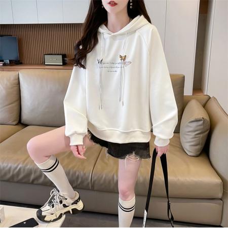 仿棉华棉复合秋装卫衣女新款连帽设计感小个子宽松上衣 服裝批發女裝批發服飾貨源