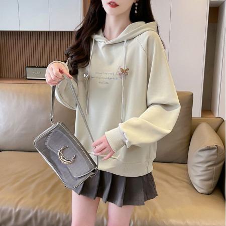 仿棉华棉复合秋装卫衣女新款连帽设计感小个子宽松上衣 服裝批發女裝批發服飾貨源