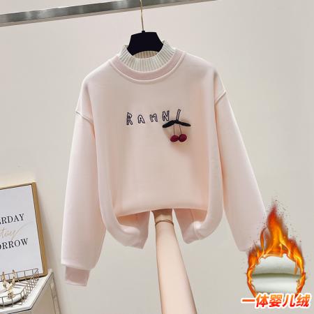 毛线领假两件小清新卫衣女加绒小个子上衣 服裝批發女裝批發服飾貨源