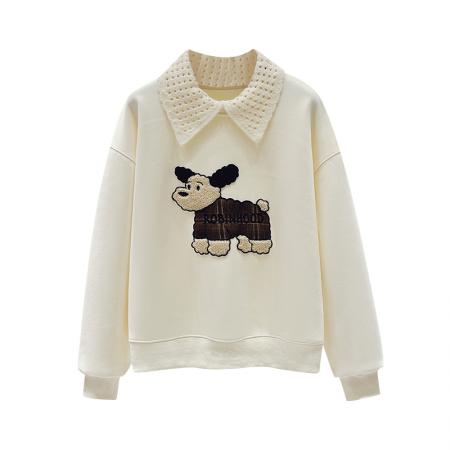 冬季时尚贴布绣娃娃领卫衣加绒假两件上衣 服裝批發女裝批發服飾貨源