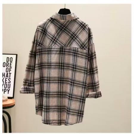 秋季新款大码女装格子衬衫时尚百搭休闲宽松衬衣格子衬衫 服裝批發女裝批發服飾貨源