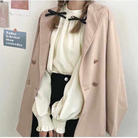 秋装新款韩国上衣乐天速干不易皱圆高领泡泡袖雪纺衬衫 服裝批發女裝批發服飾貨源