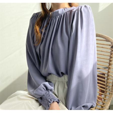 秋装新款韩国上衣乐天速干不易皱圆高领泡泡袖雪纺衬衫 服裝批發女裝批發服飾貨源