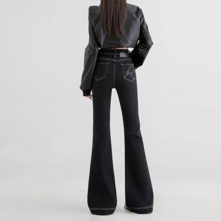 小个子梨形身材胖mm喇叭裤女黑色大码微喇裤高腰显瘦马蹄牛仔裤子 服裝批發女裝批發服飾貨源