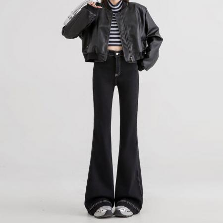 小个子梨形身材胖mm喇叭裤女黑色大码微喇裤高腰显瘦马蹄牛仔裤子 服裝批發女裝批發服飾貨源