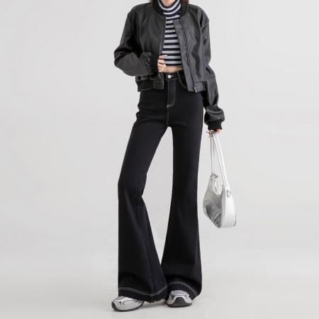 小个子梨形身材胖mm喇叭裤女黑色大码微喇裤高腰显瘦马蹄牛仔裤子 服裝批發女裝批發服飾貨源