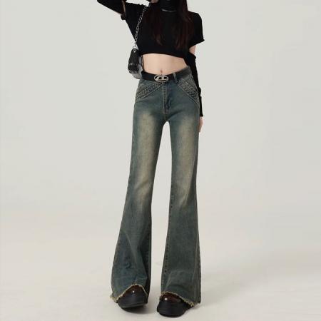 秋冬大码胖mm新款微喇叭阔腿时尚显瘦牛仔裤女装低腰垂感拖地裤子 服裝批發女裝批發服飾貨源