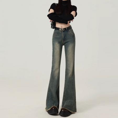 秋冬大码胖mm新款微喇叭阔腿时尚显瘦牛仔裤女装低腰垂感拖地裤子 服裝批發女裝批發服飾貨源