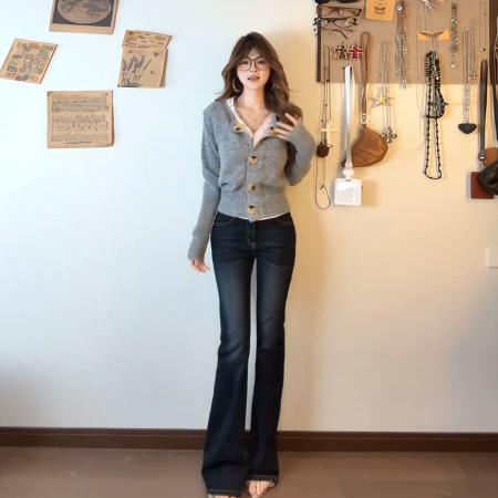 韩系新款假两件纽扣套头毛衣女秋冬季巨好看超火穿搭 服裝批發女裝批發服飾貨源