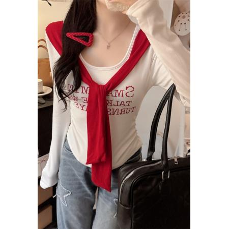 美式辣妹圆领长袖T恤设计感内搭修身打底衫短款上衣潮 服裝批發女裝批發服飾貨源