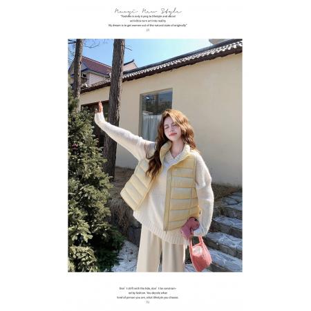 淡黄色立领棉服排骨羽绒服马甲女冬季新款轻薄保暖巨好看外套 服裝批發女裝批發服飾貨源