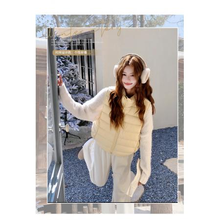 淡黄色立领棉服排骨羽绒服马甲女冬季新款轻薄保暖巨好看外套 服裝批發女裝批發服飾貨源