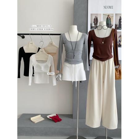 带胸垫弹力磨毛方领针织衫女秋季新款长袖加绒上衣潮 服裝批發女裝批發服飾貨源