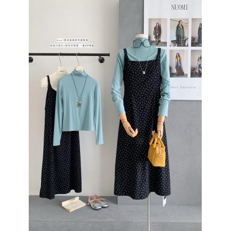 秋季新款韩版宽松显瘦碎花吊带背心裙+打底衫两件套女套装 服裝批發女裝批發服飾貨源