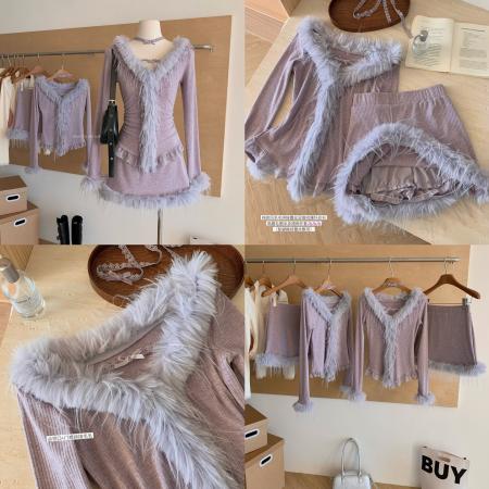 瑞茜紫垣听雪秋冬纯欲风小众设计显瘦上衣短裙 服裝批發女裝批發服飾貨源