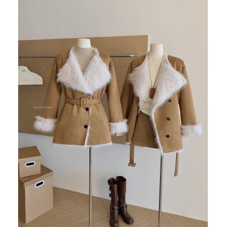 EIA一尧旧日咖啡馆韩系皮草外套女秋冬大翻领仿麂皮绒大衣 服裝批發女裝批發服飾貨源