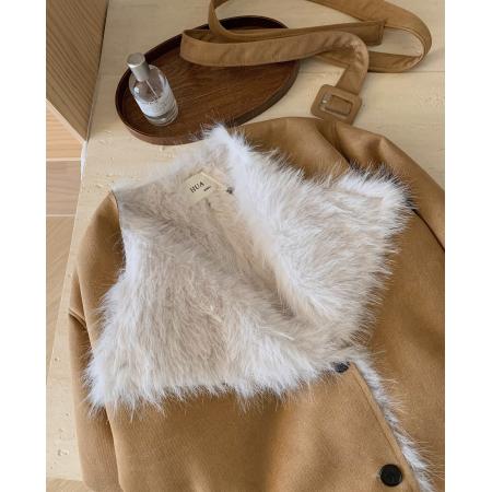 EIA一尧旧日咖啡馆韩系皮草外套女秋冬大翻领仿麂皮绒大衣 服裝批發女裝批發服飾貨源