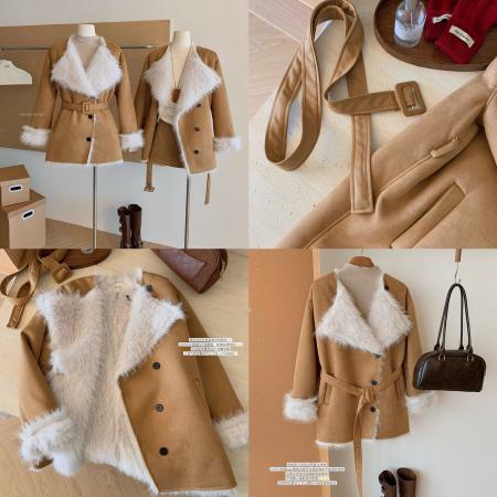 EIA一尧旧日咖啡馆韩系皮草外套女秋冬大翻领仿麂皮绒大衣 服裝批發女裝批發服飾貨源