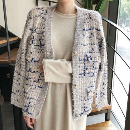 大码重工气质韩版针织加厚混色小香风毛衣针织外套 服裝批發女裝批發服飾貨源