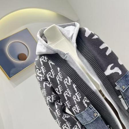 韩版字母潮酷拼接毛衣外套女秋冬新款时尚针织牛仔拼接上衣 服裝批發女裝批發服飾貨源