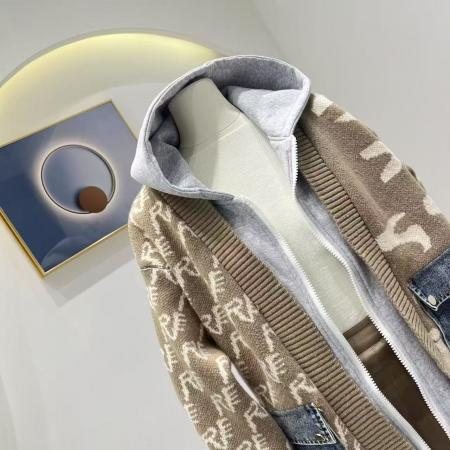 韩版字母潮酷拼接毛衣外套女秋冬新款时尚针织牛仔拼接上衣 服裝批發女裝批發服飾貨源