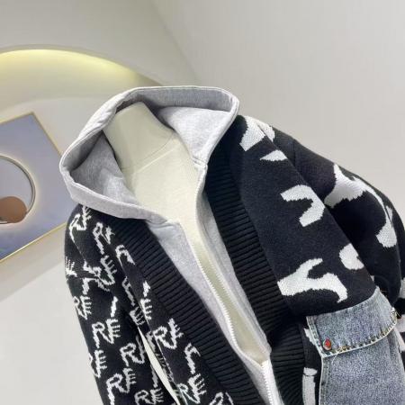 韩版字母潮酷拼接毛衣外套女秋冬新款时尚针织牛仔拼接上衣 服裝批發女裝批發服飾貨源