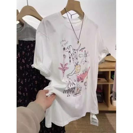 CX13611# 最便宜服饰批发 纯棉短袖t恤女宽松韩版ins潮春夏季新款中长款半袖上衣ins潮