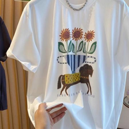CX13611# 最便宜服饰批发 纯棉短袖t恤女宽松韩版ins潮春夏季新款中长款半袖上衣ins潮