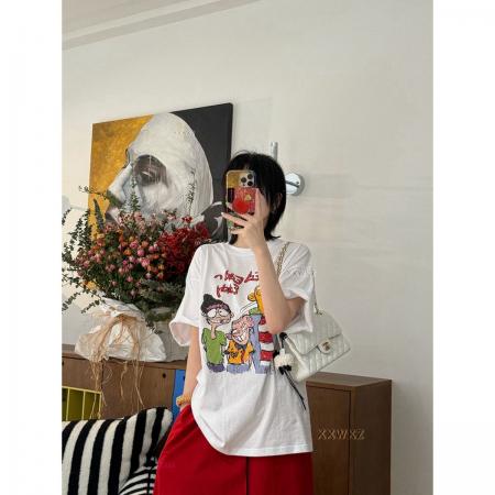 CX13611# 最便宜服饰批发 纯棉短袖t恤女宽松韩版ins潮春夏季新款中长款半袖上衣ins潮