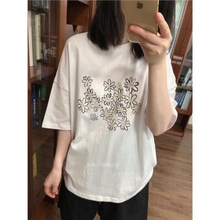 CX13611# 最便宜服饰批发 纯棉短袖t恤女宽松韩版ins潮春夏季新款中长款半袖上衣ins潮