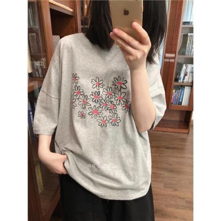 CX13611# 最便宜服饰批发 纯棉短袖t恤女宽松韩版ins潮春夏季新款中长款半袖上衣ins潮