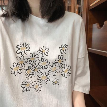 CX13611# 最便宜服饰批发 纯棉短袖t恤女宽松韩版ins潮春夏季新款中长款半袖上衣ins潮