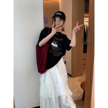 CX13611# 最便宜服饰批发 纯棉短袖t恤女宽松韩版ins潮春夏季新款中长款半袖上衣ins潮