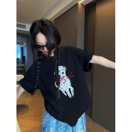 CX13611# 最便宜服饰批发 纯棉短袖t恤女宽松韩版ins潮春夏季新款中长款半袖上衣ins潮