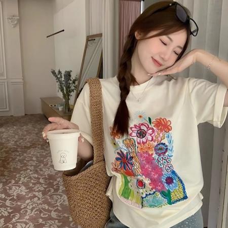 CX13611# 最便宜服饰批发 纯棉短袖t恤女宽松韩版ins潮春夏季新款中长款半袖上衣ins潮