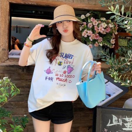 CX13611# 最便宜服饰批发 纯棉短袖t恤女宽松韩版ins潮春夏季新款中长款半袖上衣ins潮