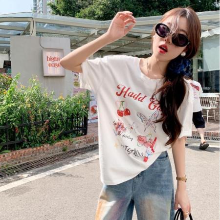 CX13611# 最便宜服饰批发 纯棉短袖t恤女宽松韩版ins潮春夏季新款中长款半袖上衣ins潮