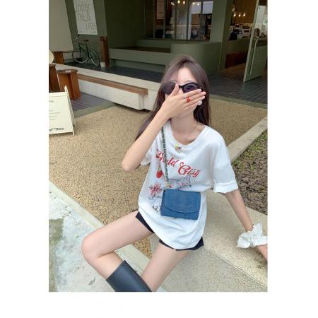 CX13611# 最便宜服饰批发 纯棉短袖t恤女宽松韩版ins潮春夏季新款中长款半袖上衣ins潮