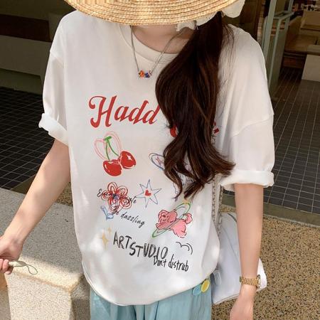 CX13611# 最便宜服饰批发 纯棉短袖t恤女宽松韩版ins潮春夏季新款中长款半袖上衣ins潮